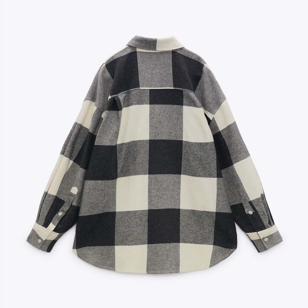 NWT. Zara Oversized Black/Cream Plaid Flannel Shirt. Size M. - Picture 7 of 10
